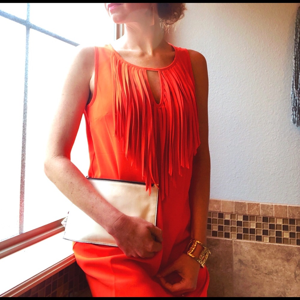 Sugarlips Neon Orange Fringe Shift Dress
